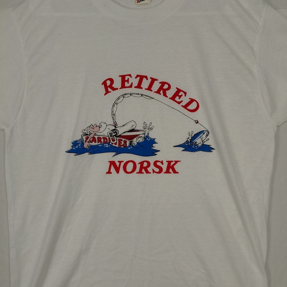Vintage XL‎ Screen Stars T Shirt Fishing Single Stitch Retired NORSK Cartoon USA - Picture 2 of 12
